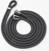 A dark gray lanyard with silver metal accents is coiled on a white background. Produktbild-Vorschau