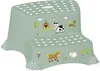 A light green step stool with farm animal illustrations, including a cow, horse, and sheep, on a white background. Produktbild-Vorschau
