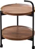 A two-tiered serving cart with wooden trays and a black metal frame. Produktbild-Vorschau