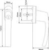 Technical drawing of a window handle with dimensions. Produktbild-Vorschau