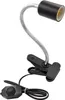 A black and silver clip-on lamp with a flexible gooseneck and a dimmer switch. Voir les images du produit