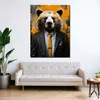 Bär im Anzug Pop Art Yellow Leinwandbild Wandbild Produktbild-Vorschau 3