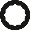 A black, circular object with a star-shaped inner edge against a white background. Produktbild-Vorschau