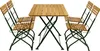 A wooden and green metal bistro set with a square table and four chairs, isolated on a white background. Produktbild-Vorschau
