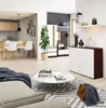 A modern living room and dining area with a dresser, coffee table, and dining set. Produktbild-Vorschau