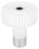 A white plastic gear with a metal shaft on a white background. Produktbild-Vorschau