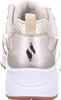 The back view of a gold sneaker with a white sole and a black logo. Voir les images du produit