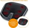 A close-up view of a black foot massager with red massage nodes, featuring a control panel and overlay text. Produktbild-Vorschau