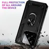 A black phone case with a ring holder is shown in a dynamic, action-oriented scene, with debris flying around it, suggesting durability and protection. Produktbild-Vorschau
