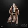 A Star Wars Black Series Han Solo action figure in a long brown coat against a black background. Produktbild-Vorschau