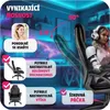Collage of a gaming chair with different features highlighted, including recline angles and adjustments. A young woman is shown sitting in the chair, wearing headphones. Náhled obrázku produktu