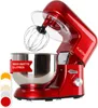 A red Klarstein kitchen mixer with a silver bowl and whisk attachment is shown against a white background. There are color swatches on the left side.