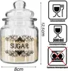 A glass jar filled with sugar, with measurement indicators and icons on the right. Produktbild-Vorschau