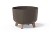 A brown planter pot with wooden legs on a white background. Náhled obrázku produktu