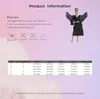 A woman wearing an angel costume is shown next to a size chart and care instructions. Podgląd zdjęcia produktu