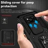 A hand is holding a black phone case with a camera cover and a ring stand. Produktbild-Vorschau