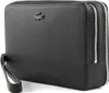 A black leather clutch bag with a textured surface and a silver zipper. Produktbild-Vorschau