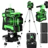 A 3D laser level with green beams, a tripod, and accessories against a white background. Podgląd zdjęcia produktu