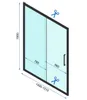 A technical drawing of a shower door with dimensions and cutting marks. Náhled obrázku produktu