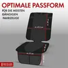 A diagram showing the dimensions of a car seat protector. Produktbild-Vorschau