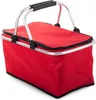 A red picnic basket with a silver frame and black handles is shown against a white background. Náhled obrázku produktu