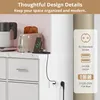 A close-up view of a kitchen counter featuring a toaster, a kettle, and a multi-charging station with a phone and watch. A text overlay highlights "Thoughtful Design Details." Produktbild-Vorschau