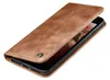 A brown leather flip case for a smartphone, shown from a diagonal angle with the front cover open. Produktbild-Vorschau