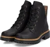 A pair of black lace-up boots with a leopard print accent on the heel. Voir les images du produit