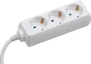 A white power strip with three outlets and a white cable is shown against a white background. Produktbild-Vorschau
