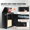 A marketing image showcasing a black parcel delivery box with various theft-proof features highlighted. Anteprima dell’immagine prodotto