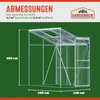 A diagram of a greenhouse with dimensions and text indicating its features. Náhled obrázku produktu