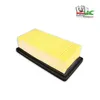 A product shot of a yellow air filter with a black base, set against a white background. A logo is visible in the top right corner. Produktbild-Vorschau
