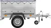 A side view of a small utility trailer on a white background. Produktbild-Vorschau