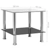 A glass side table with chrome legs, with dimensions indicated by text overlays. Anteprima dell’immagine prodotto