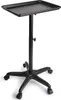 A black adjustable height trolley with a tray and a five-star base with wheels. Podgląd zdjęcia produktu