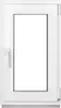 A white window frame with a clear glass pane, shown from the front. Produktbild-Vorschau