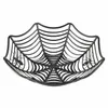 A black spiderweb-shaped fruit bowl with two small spiders on the rim, set against a white background. Produktbild-Vorschau