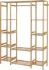 A wooden wardrobe stand with multiple shelves and a hanging rail, presented against a white background. Anteprima dell’immagine prodotto