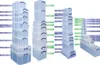 A collection of clear plastic storage boxes of various sizes stacked and arranged for display, with labels indicating their capacities. Náhled obrázku produktu