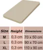 A diagram showing different sizes of a dog mat with their corresponding dimensions and height. Náhľad obrázku produktu