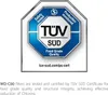 A TÜV SÜD certification badge and descriptive text about product testing and certification. Produktbild-Vorschau