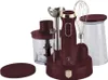 A burgundy and gold hand blender set with various attachments is displayed on a white background. Podgląd zdjęcia produktu
