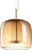 A pendant light with an amber glass shade. Náhled obrázku produktu
