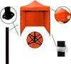 A collage showing an orange pop-up tent with close-up details of its construction and accessories. Podgląd zdjęcia produktu