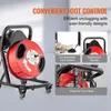 A collage of images showcasing features of a pipe cleaning machine. Produktbild-Vorschau