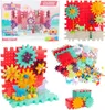 A collage of images showing building blocks with gears, packaging, and assembled models. Podgląd zdjęcia produktu