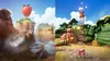 A split image showing two different scenes from a video game, both featuring stylized, cartoon-like environments and characters. Podgląd zdjęcia produktu