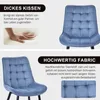 Collage of images showing details of a blue upholstered chair, highlighting its features. Voir les images du produit