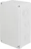 A white electrical junction box with multiple circular knockouts on the side and top. Produktbild-Vorschau