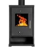 A black wood-burning stove with flames visible through a glass window. Náhled obrázku produktu